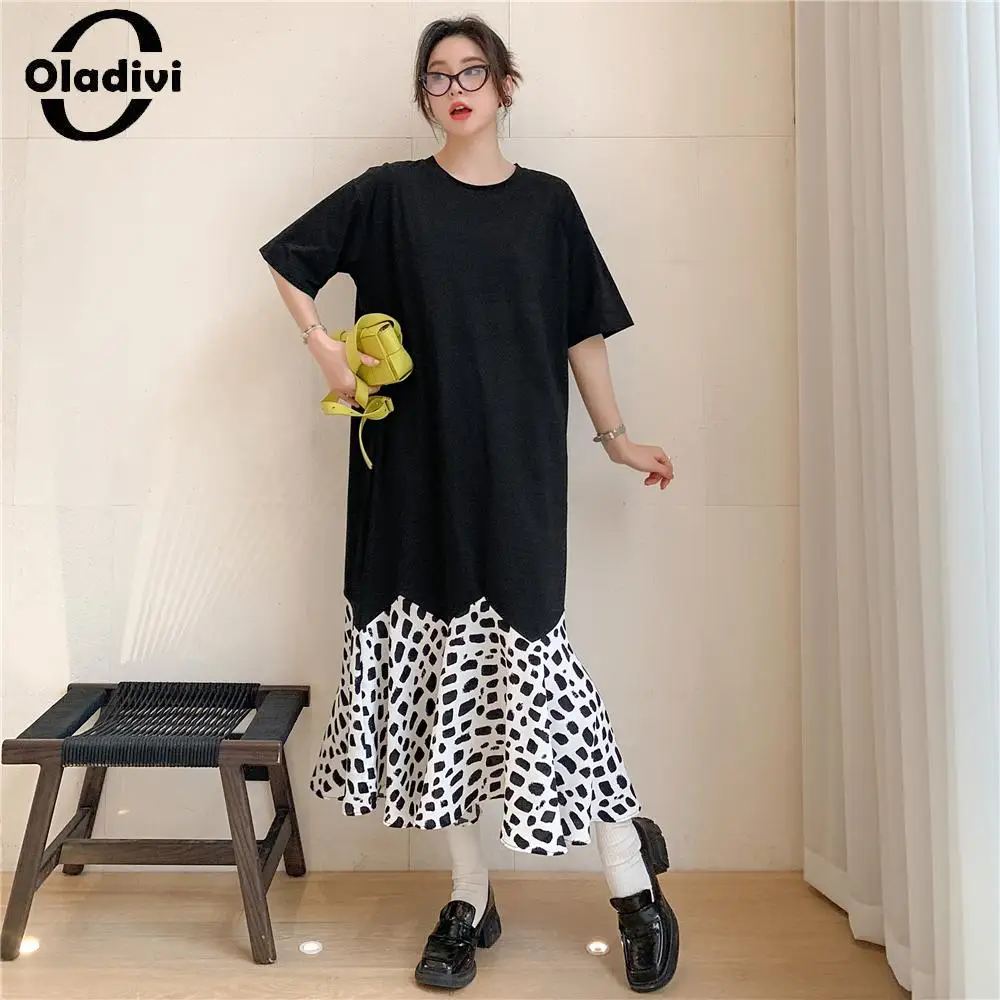 

Oladivi модное женское платье большого размера из хлопка с принтом в стиле пэчворк Летние повседневные свободные платья миди женская одежда большого размера 5769