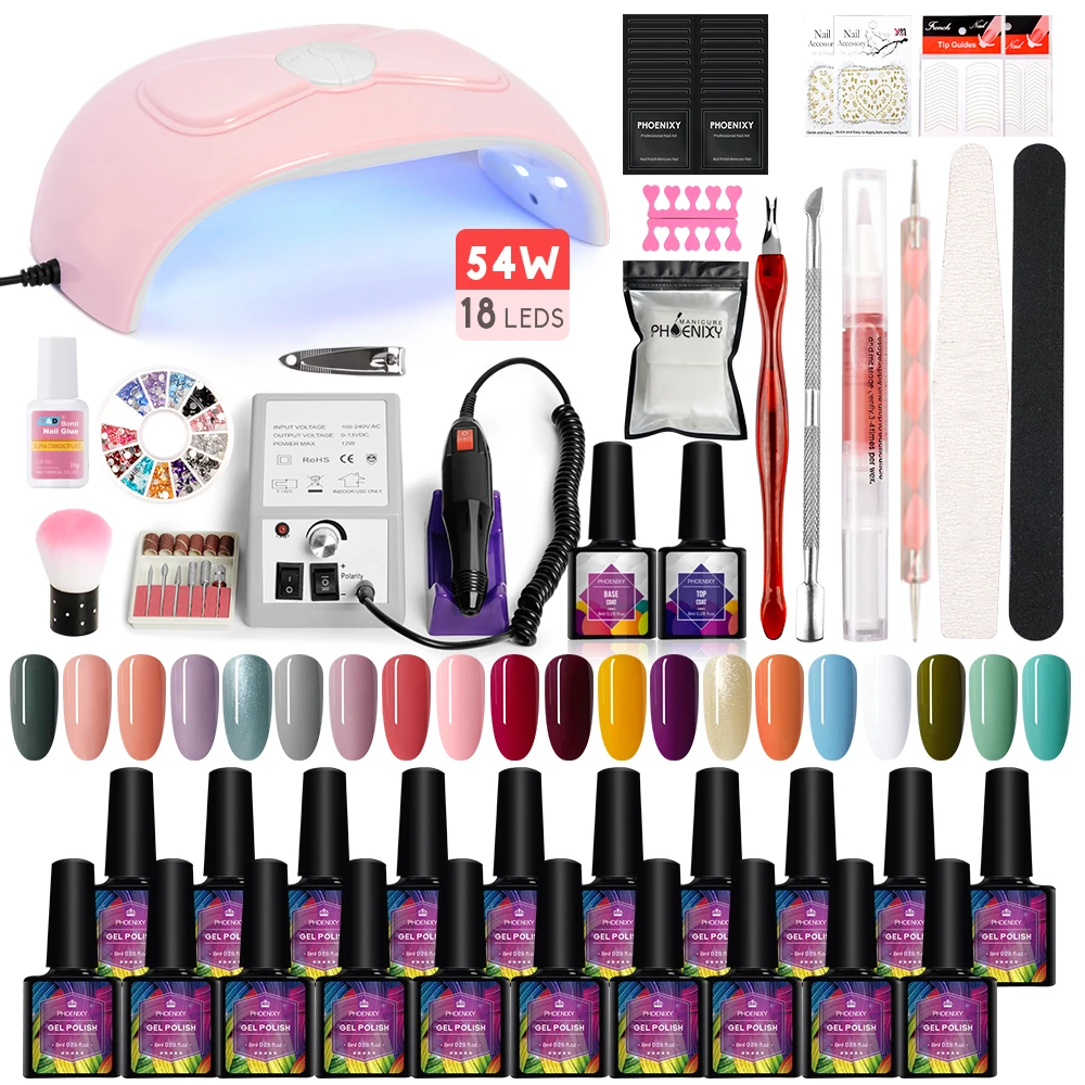 

Manicure Set Gel Nail Polish Kit with 36/54W UV LED Lamp Dryer Semi Permanent Varnish Kit All for Manicure Nail Art Tools Kit