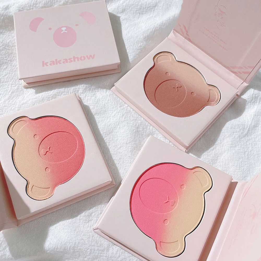 

Pink Bear Gradient Blush Pallete 3 Color Peach Face Mineral Pigment Cheek Blusher Powder Makeup Contour Shadow Cute Pink Blusher