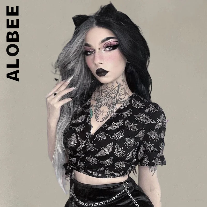 

Alobee Women Bandage Blouse V Neck Short Sleeve Woman Top Women's Blouse Slim Blouses And Shirts Loose Party Tops Female