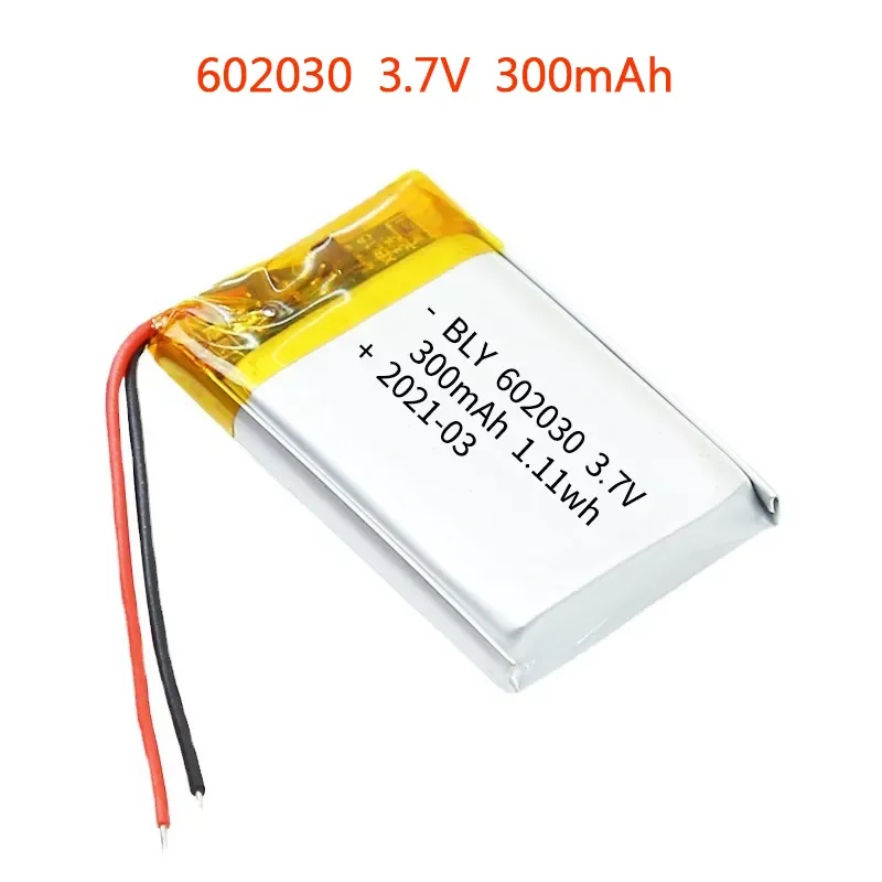 

Real capacity 3.7V 300mAh 602030 polymer lithium ion rechargeable battery for toys, LED lights, bluetooth speakers