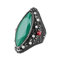 2022 new geometric green stone rings for women with white rhinestones vintage jewelry silver color antique ring