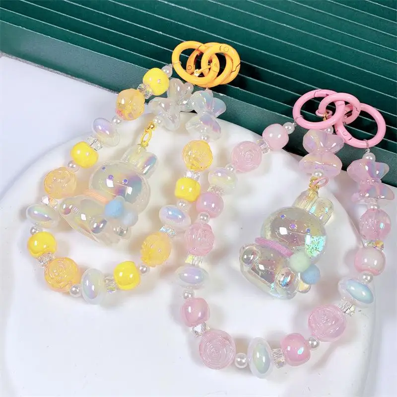 

Kawaii Fashion Beaded Pendant Colorful Miffys Rabbit Phone Chain Mobile Phone Case Lanyard Creative Bag Hanging Decorations