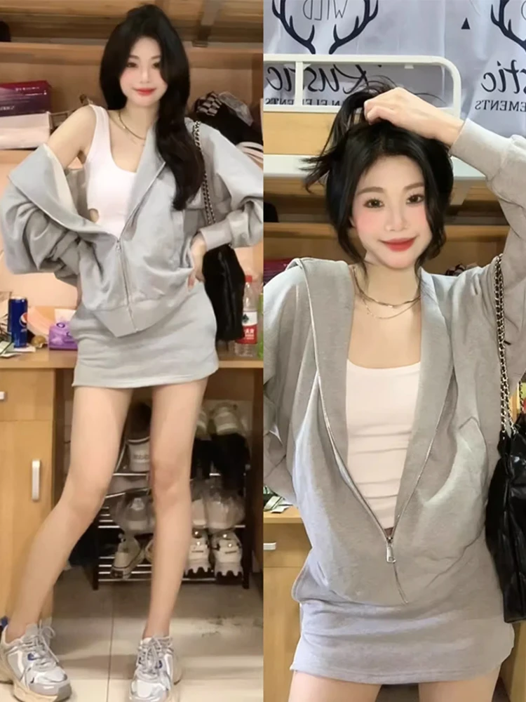 Повседневный спортивный костюм юбка женская осень-зима 2025 новинка толстовка с