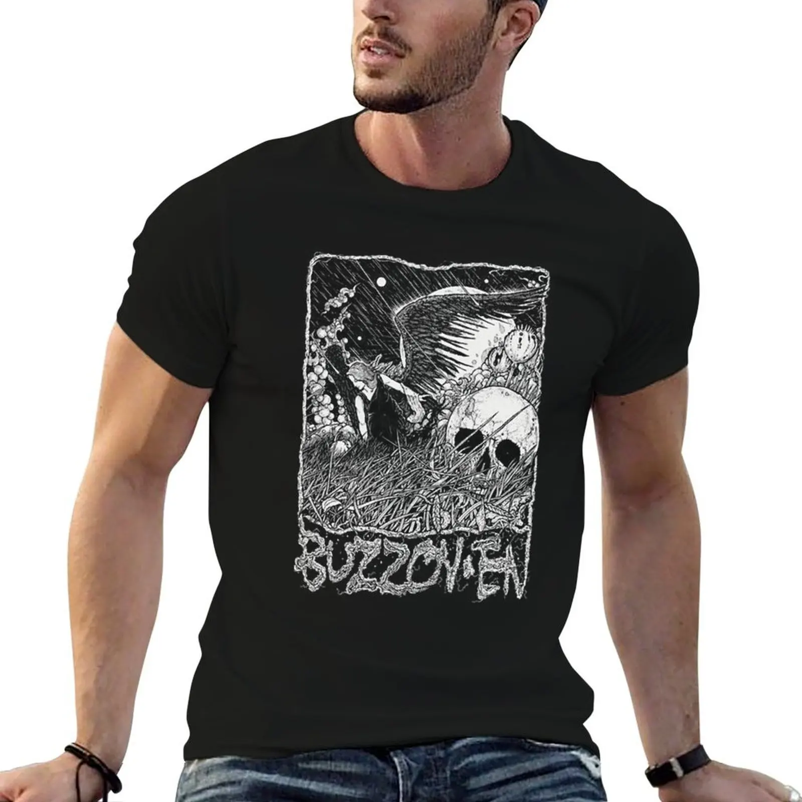 Фото Футболка Buzzoven Apocalyptic Angel, мужская футболка, облегающая хлопковая футболка, мужская футболка №1