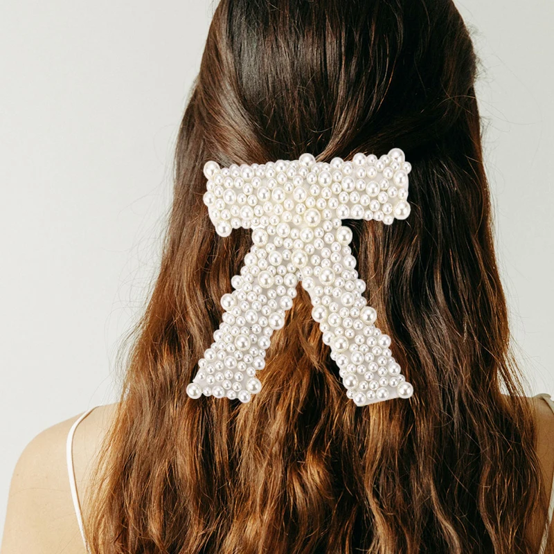 Роскошная белая Заколка-пряжка с искусственным жемчугом и бантом для девочек