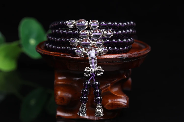 

Fashion 108pcs Prayer Beads Strands Bracelet Compose Amethyst Crystal Tibetan Buddhist Mala Buddha Jewelry Drop Shipping