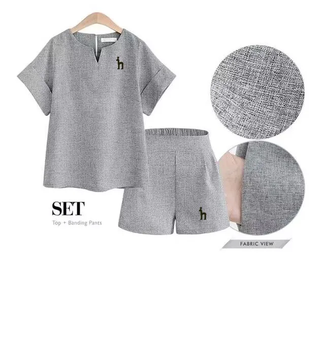 2023 Summer New Loose European And American Style Large Size Women's Short-sleeved Blouse Shorts Two-piece Suit