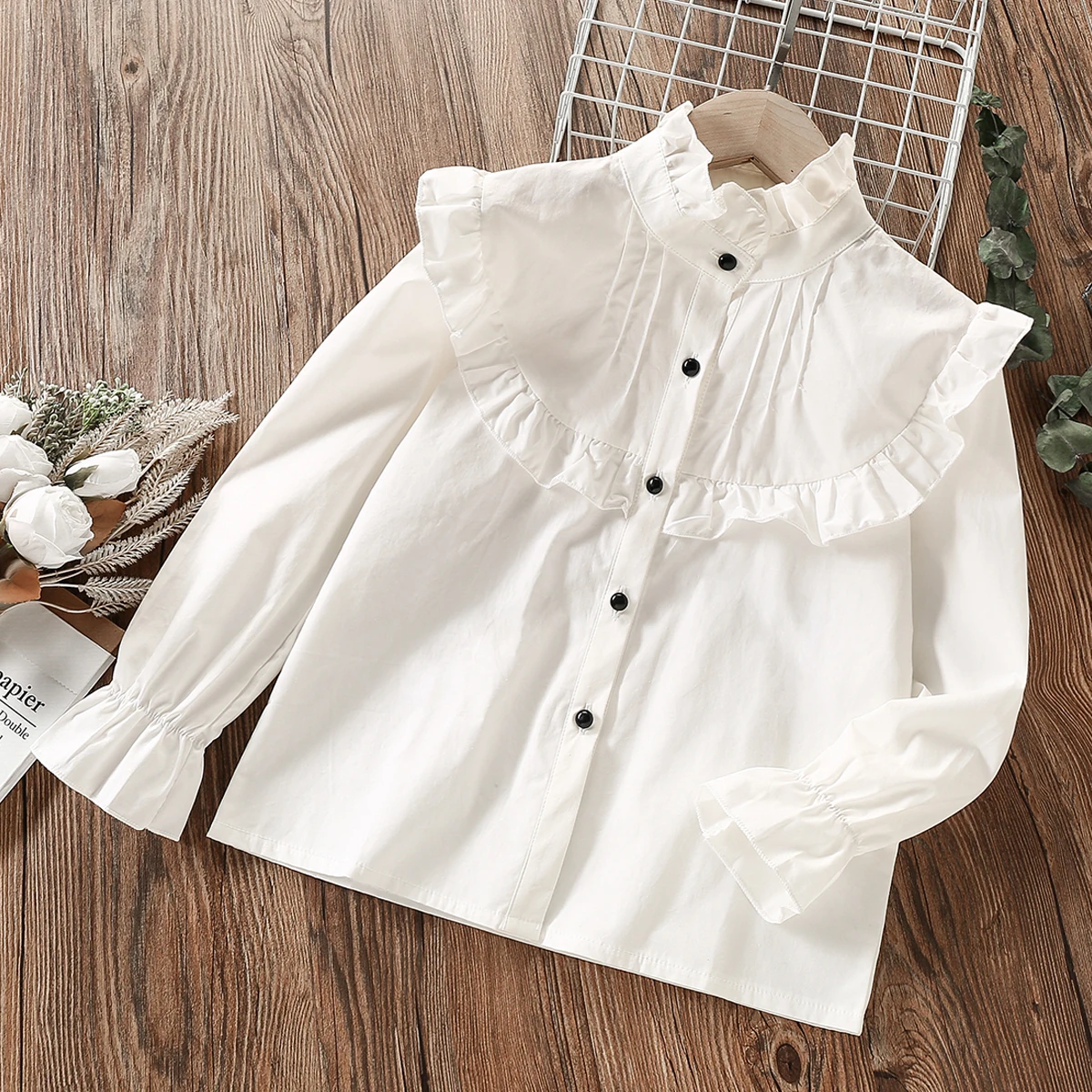 

Kids Ruffle White Shirts for Girls School Blouses Cotton Spring Autumn Longsleeve Children Clothes for Teenager 8 10 12 13 Years