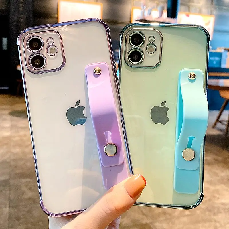 

Soft Electroplated Wrist Strap Phone Case For iPhone 11 12 Pro Max X XR Xs Max 7 8 Plus mini SE 2020 Kickstand Cases Cover