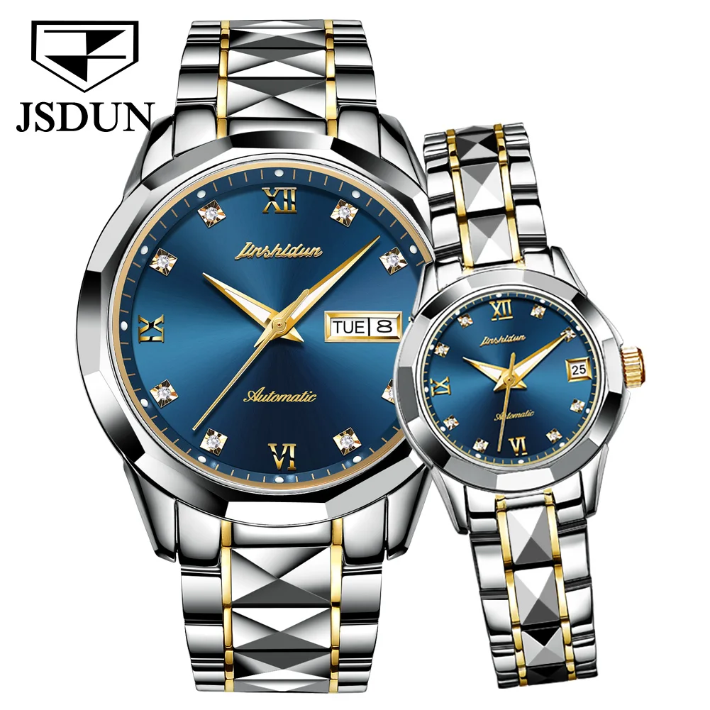 JSDUN Luxury Brand Couple Automatic Mechanical Watch Waterproof Stainless Steel Wristwatch Women And Men Watch