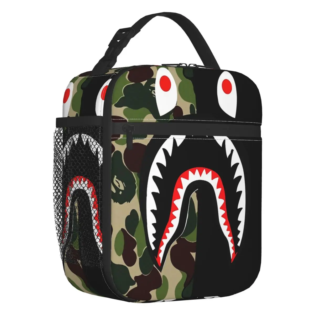 Camo Camouflage Old Insulated Lunch Tote Bag for Women Shark Teeth Pattern Portable Cooler Thermal Bento Box School