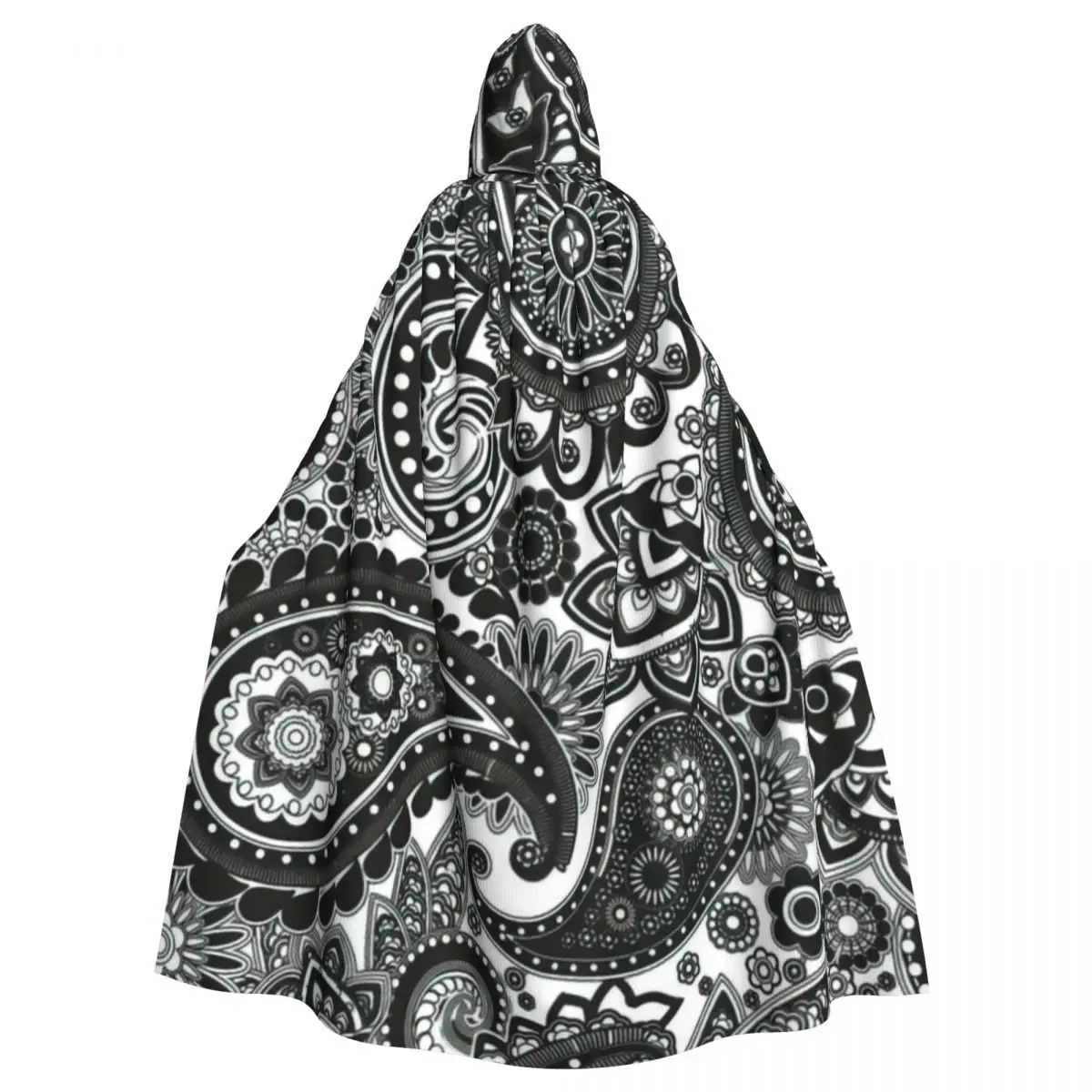 

Paisley Drawing Hooded Cloak Halloween Party Cosplay Woman Men Adult Long Witchcraft Robe Hood