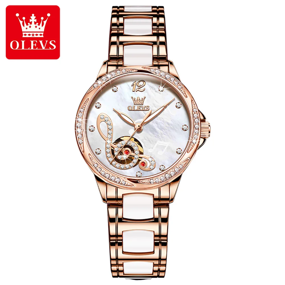 Enlarge OLEVS 6656 Fashion Waterproof Watch for Women Ceramic Strap Full-automatic Automatic Mechanical Women Wristwatch Luminous