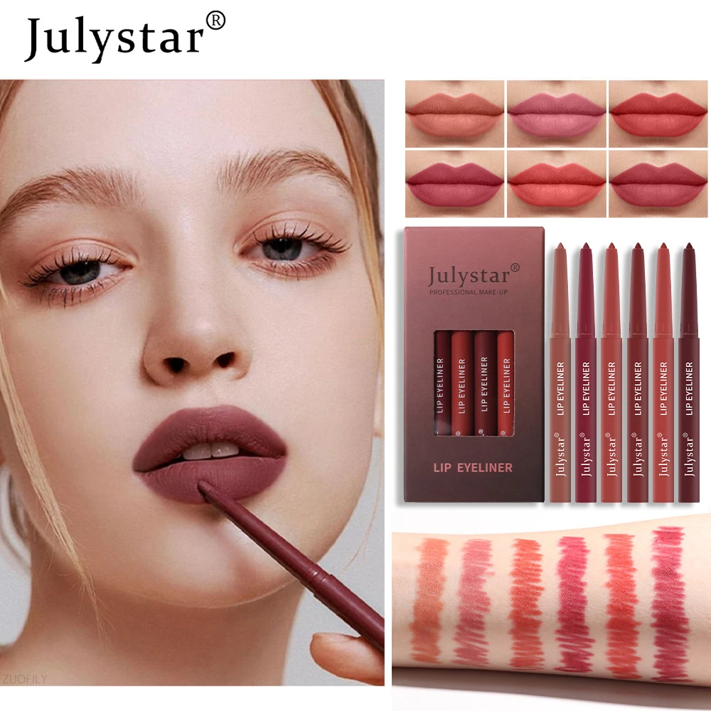 6pcs Lipstick Pencil SET Waterproof Non-smudging Lipstick Pencil Matte Lip Gloss Rotating Lip Liner Set Women Beauty Makeup