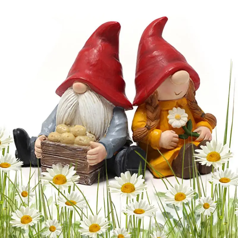 

Garden Gnomes Outdoor Funny Resin Potato Flower Couple Dwarf Ornament Lovers Romantic Statue Indoor Outdoor Garden Patio Home