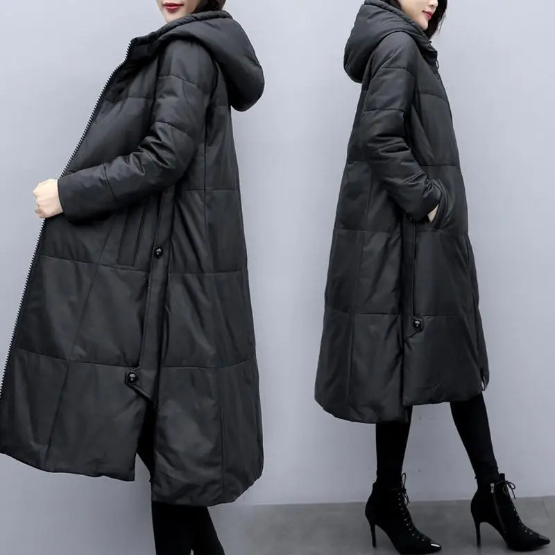 

Women 2022 Winter Fashion Hooded Cotton Padded Parka Female Warm Thick Casual Mid- Long Coat Lady Loose Over Size Outerwear B133