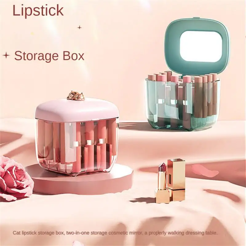 

Настольный контейнер для губной помады, пыленепроницаемый контейнер для хранения губной помады, Косметическая Помада с зеркалом для макия...
