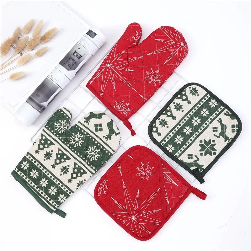 

Baking Anti-Hot Gloves Hot Oven Mitts Pad Microwave Insulation Mat Christmas Decorations for Home New Year Xmas