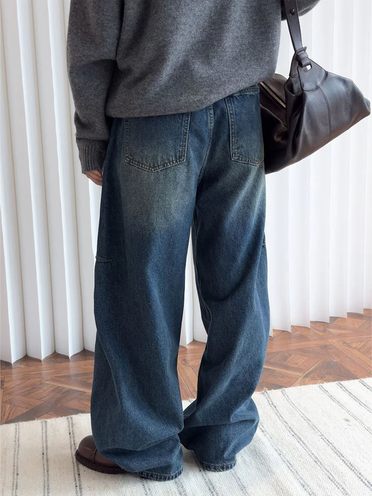 Женские винтажные мешковатые джинсы из толстого флиса зима 2024 женская уличная