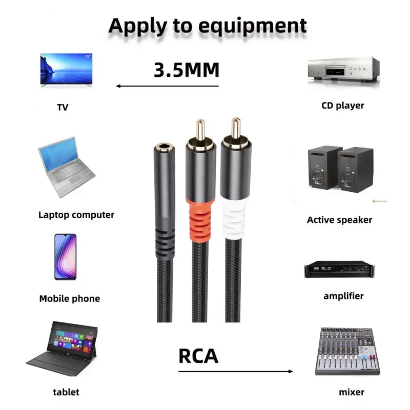 

For TV PC DVD Speaker Audio Amplifiers AUX Cable Stereo Audio Y Splitter 3706 Audio Cable 3.5 Jack Female To 2RCA Male Adapter