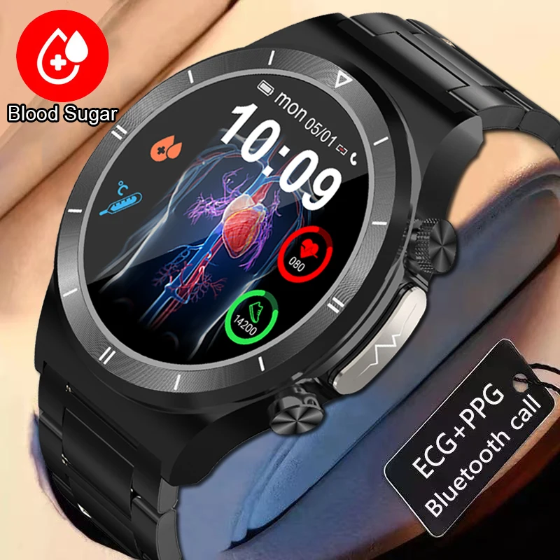 

2023 New BT Call Men Smartwatch ECG+PPG BloodGlucose Watch Men Fitness Tracker Glucose Meter Thermometer Health Watch For Huawei
