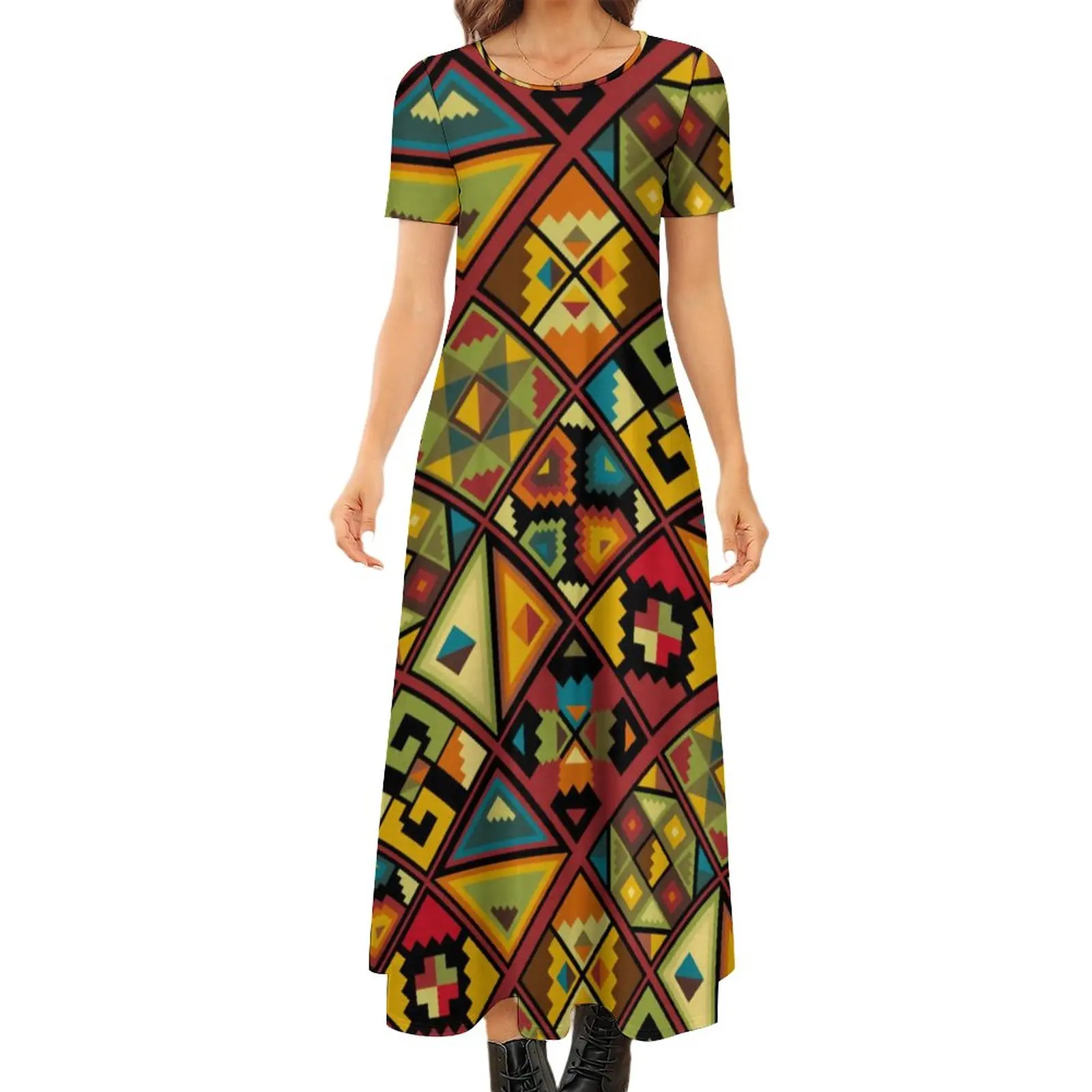 

Винтажное платье с мандалой, милое Макси-платье в африканском стиле, уличная одежда с коротким рукавом, длинные пляжные платья в стиле бохо, платья большого размера с принтом