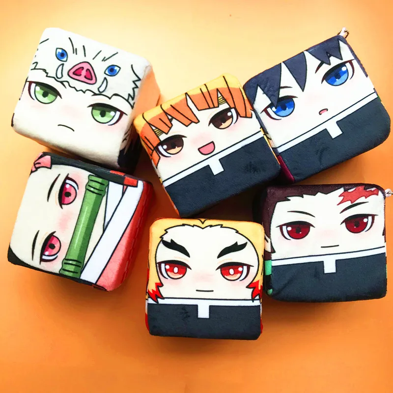 

10cm Kawaii Demon Slayer Cube Plush Toy Sponge Filling Tanjirou Nezuko Zenitsu Inosuke Doll Bag Pendant Keychain Washable Gifts