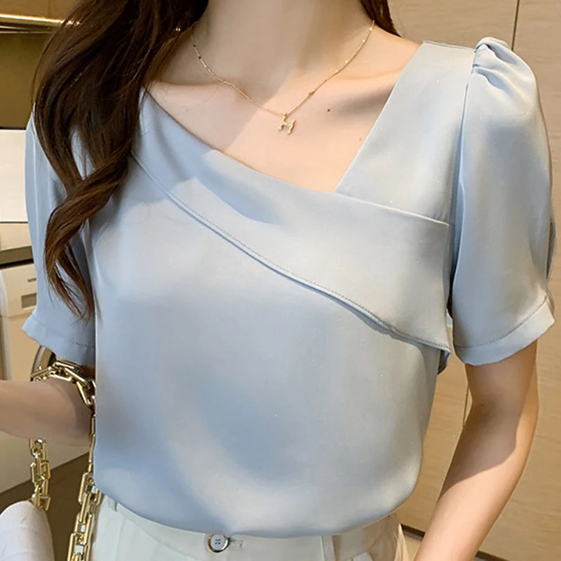 

Blusas Blouses Femme Top Short Sleeve Blouse Women Blusas Mujer De Moda 2022 Ruffled V-Neck Chiffon Blouse Shirt Tops Women e882