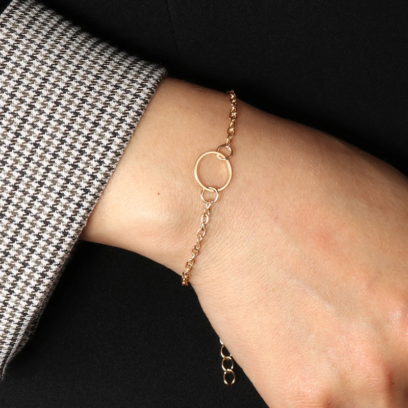 

Trend Luck Ring Pendant Bracelet for Women Gold Silver Color Thin Hand Chain Round Charm Bangle Hip Hop Girl Office Jewelry Gift