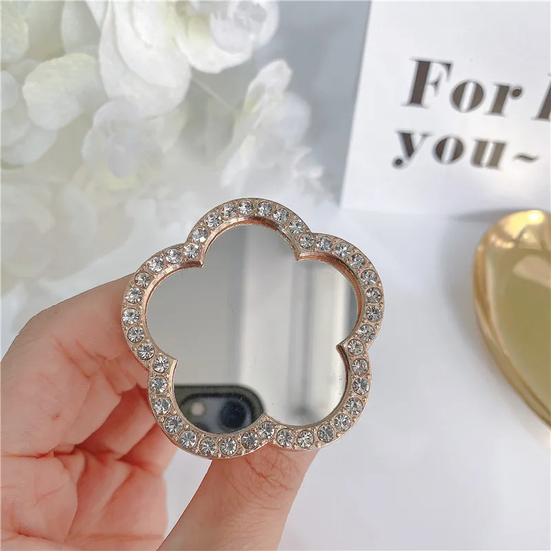 luxury new flower mirror ring for phone holder mobile phone stand socket mobile phone accessories expanding stand phone girp free global shipping