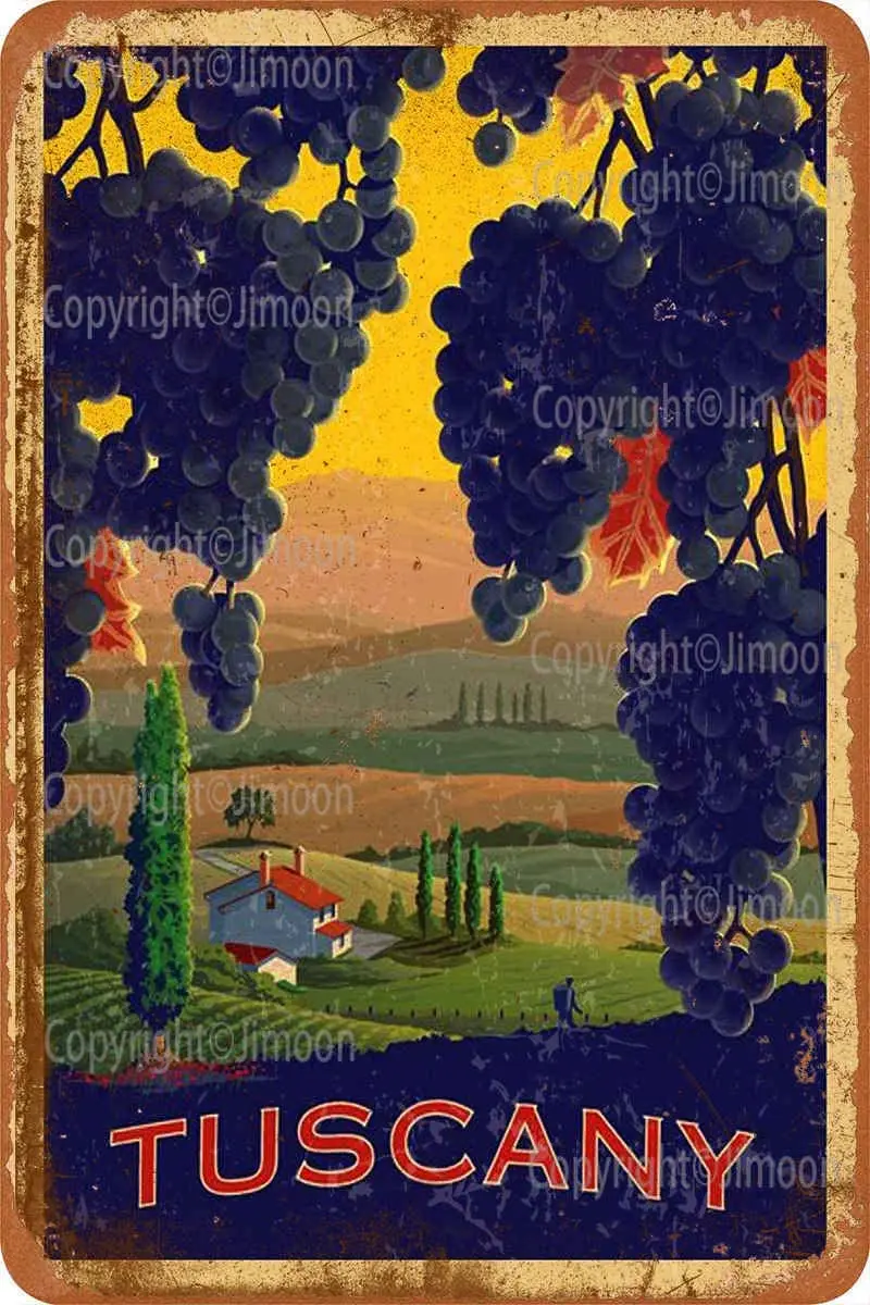

Tuscany Grape Chianti Vintage Tin Sign Art Iron Painting Rusty Poster Decoration Aluminum plaque