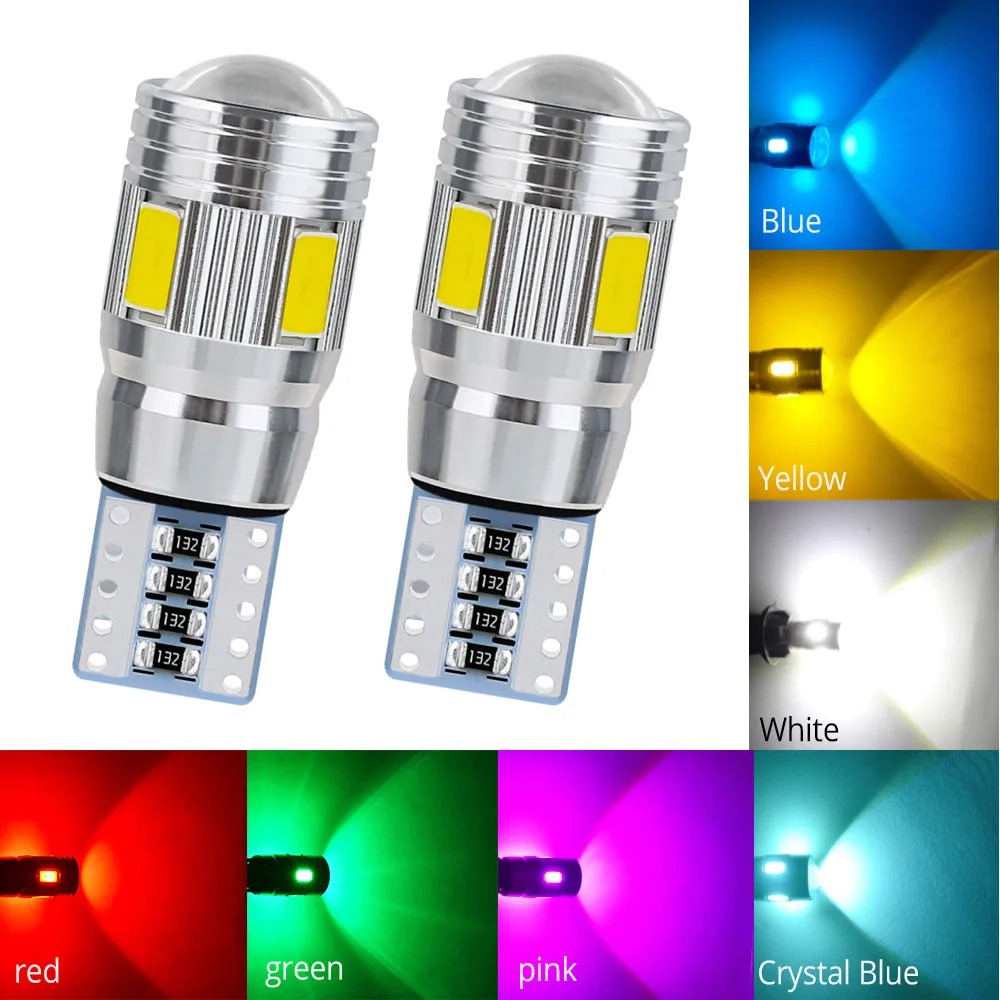 

2pcs T10 W5W Interior Xenon White Blue Yellow LED CANBUS 6SMD 5630 Lens Projector Solid Aluminum Bulbs Side Marker Parking Light