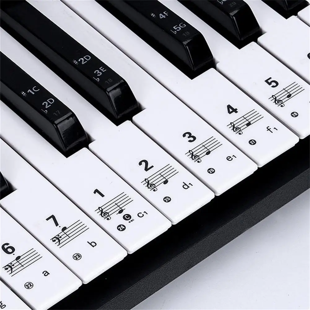 61/88 Key Transparent Piano Keyboard Stickers Removable Electronic Keyboard Key Piano Stave Note Sticker Symbol for White Keys