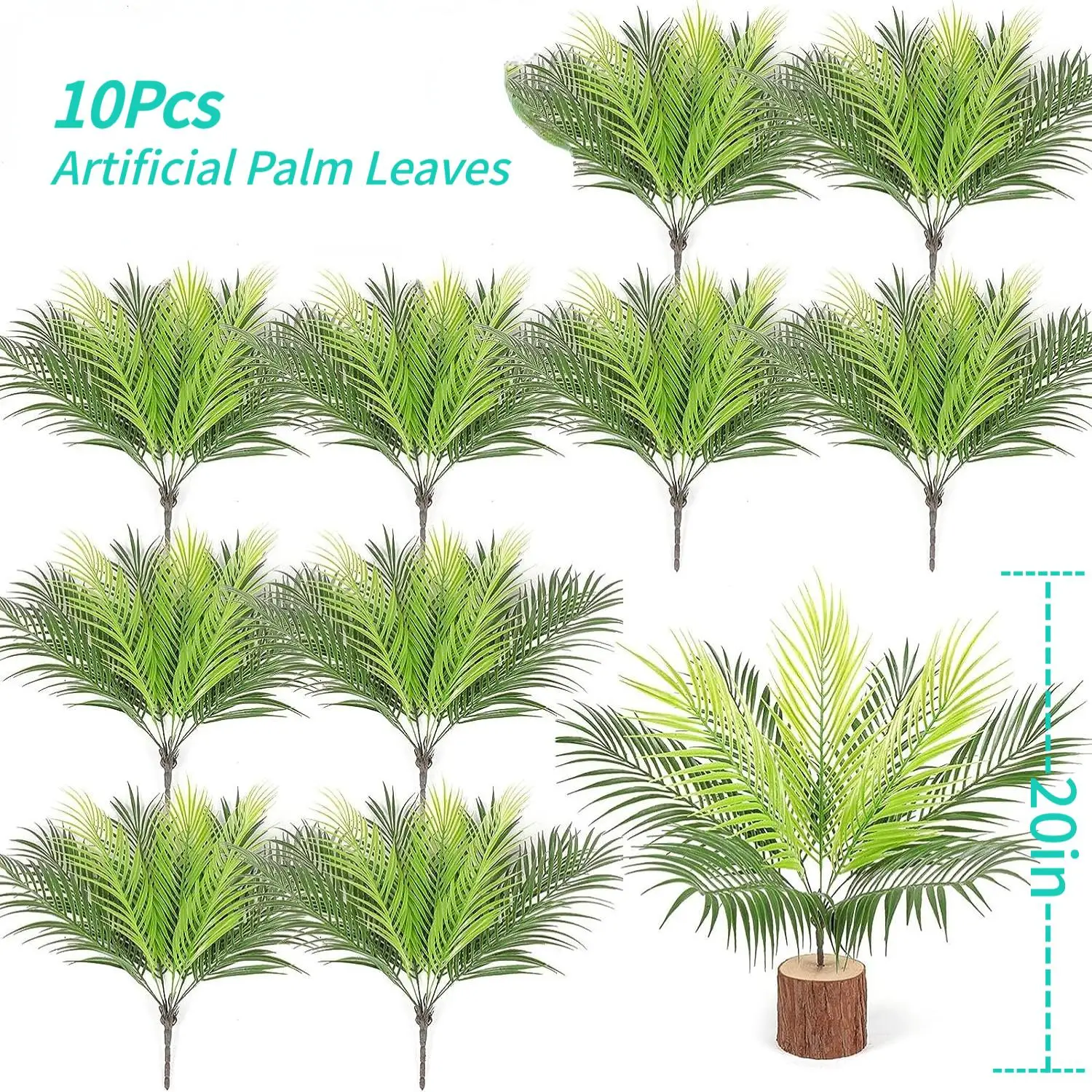 

10Pcs Artificial Palm Leaf Tree Plastic Tropical Plants Fake Branch For Hawaiian Jungle Wedding Party Outdoor Garden Decor 20In