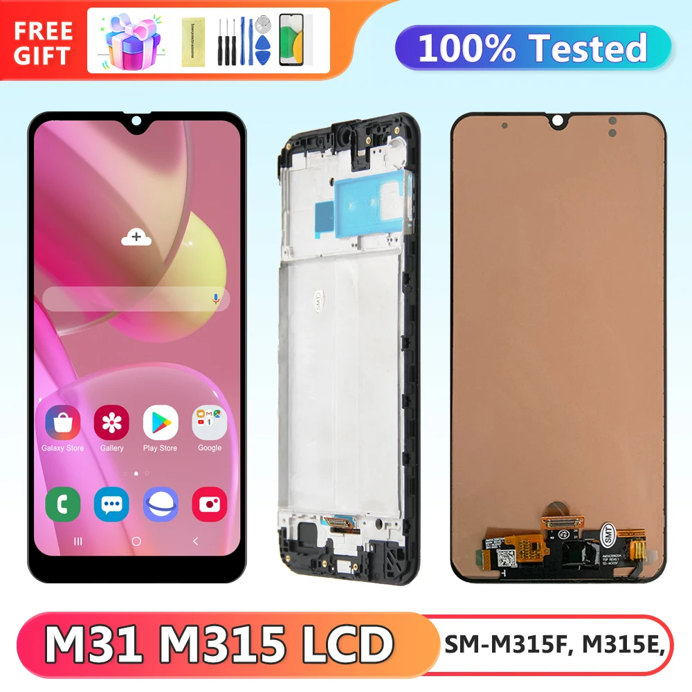 Tft M31 экран с рамкой, для Samsung Galaxy M31 M315 M315F M315F/DS ЖК-дисплей, цифровой сенсорный экран с заменой рамки