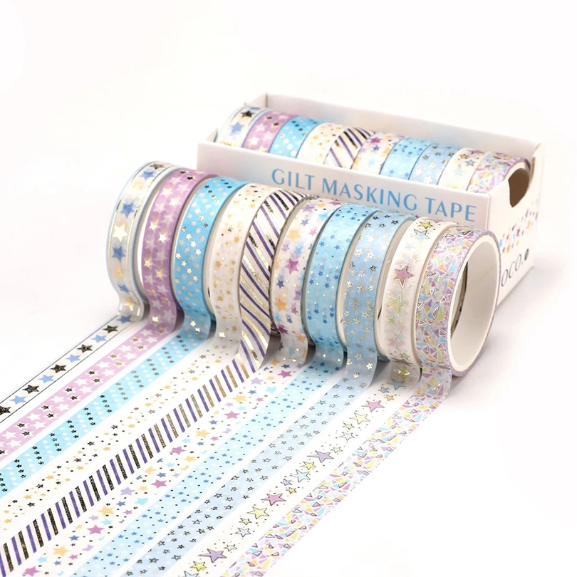 

10 рулонов декоративной клейкой ленты YOUQIWJ Washi tape звездная