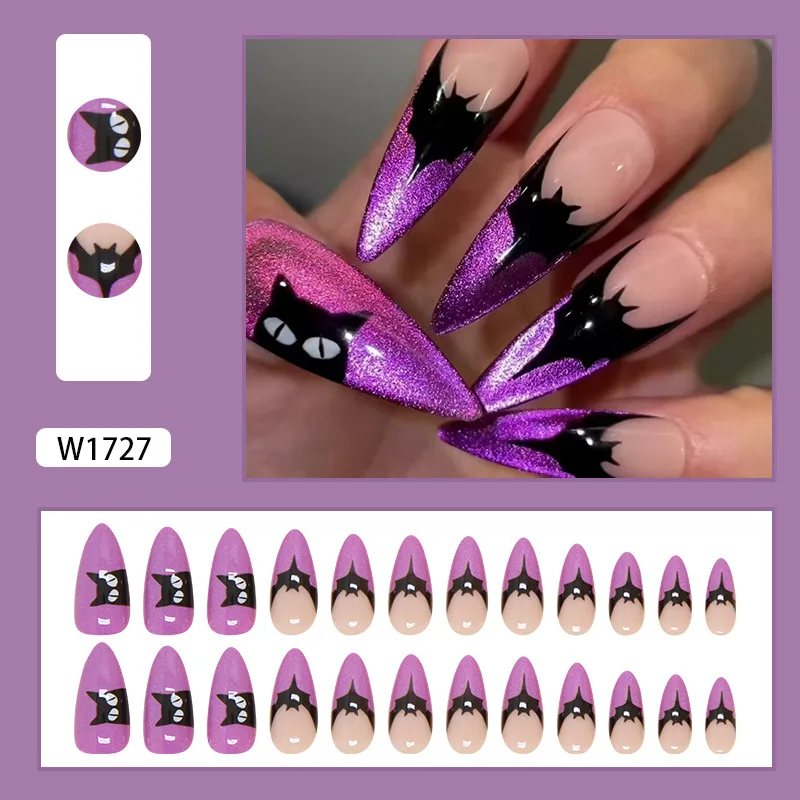 Новинка 2024 искусственные ногти на Хэллоуин фиолетовая летучая мышь съемные