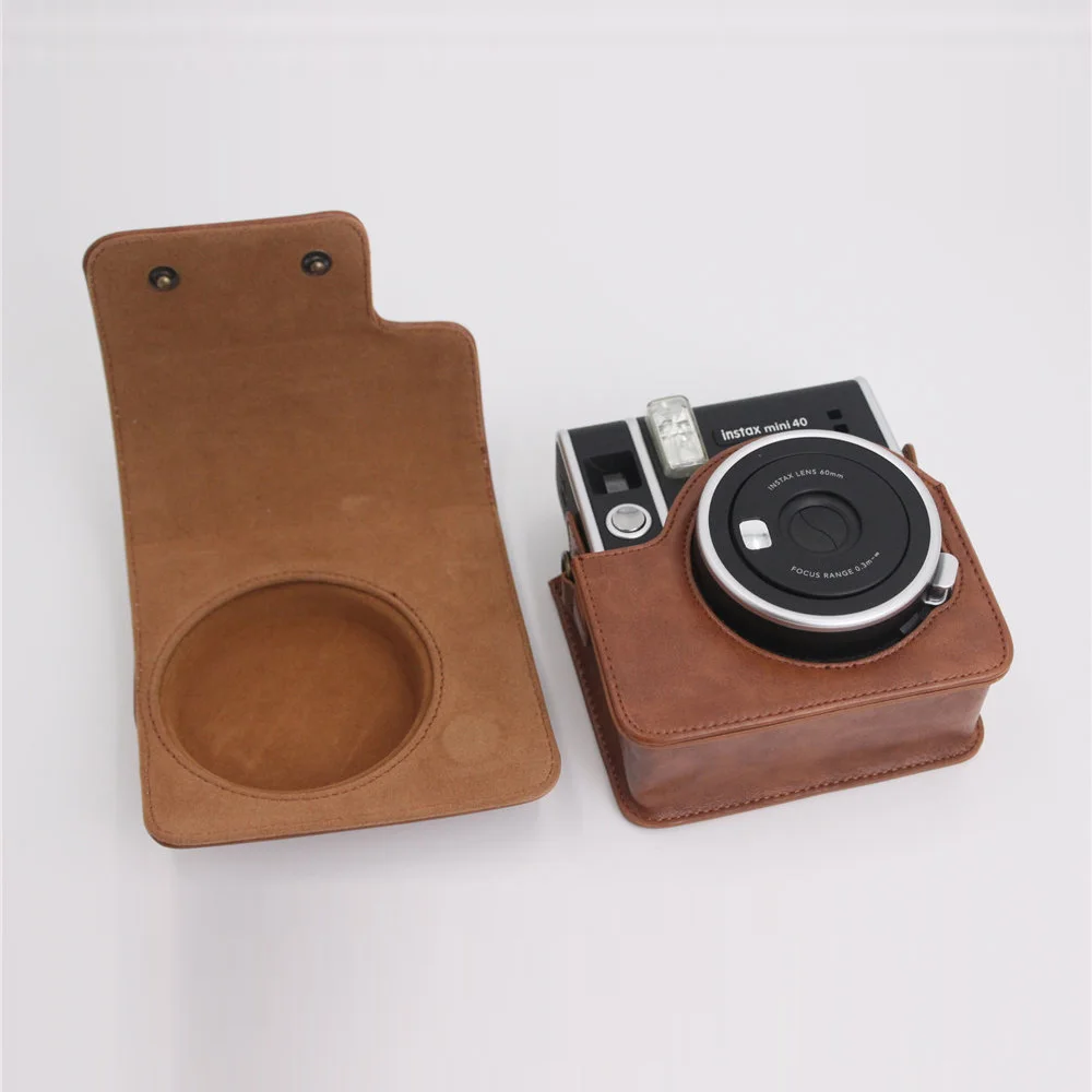 Фото Ретро сумка для камеры, чехол из искусственной кожи для Fujifilm Instax Mini 40, защитный чехол для камеры с плечевыми ремнями, черный/коричневый/розовый №3
