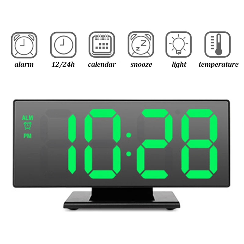 

Digital Alarm Clock LED Mirror Electronic Table Clocks Multifunction Snooze Desk Wall Clock Temperature Calendar LCD Display