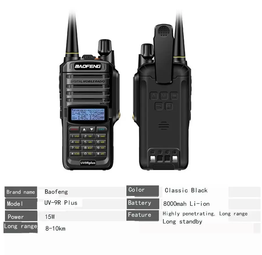 baofeng uv 9r plus waterproof walkie talkie 15w high power uv dual stage civilian marine handhold self driving tour free global shipping