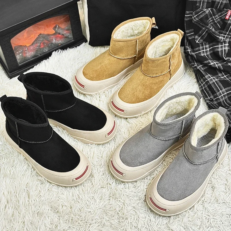 Мужские ботинки Мужская плюшевая зимняя повседневная обувь в лаконичном стиле