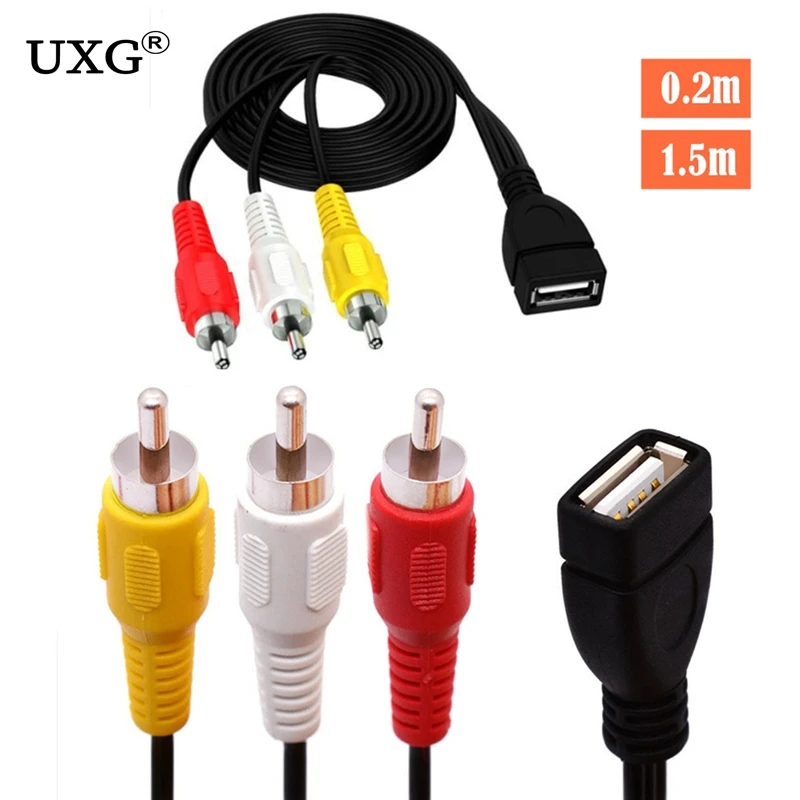 Female USB to Bluetooth Adapter 0.2M 0.5M 1.5M Usb A Female To 3 Rca Phono Av Cable Lead Pc Tv Aux o Video Adapter