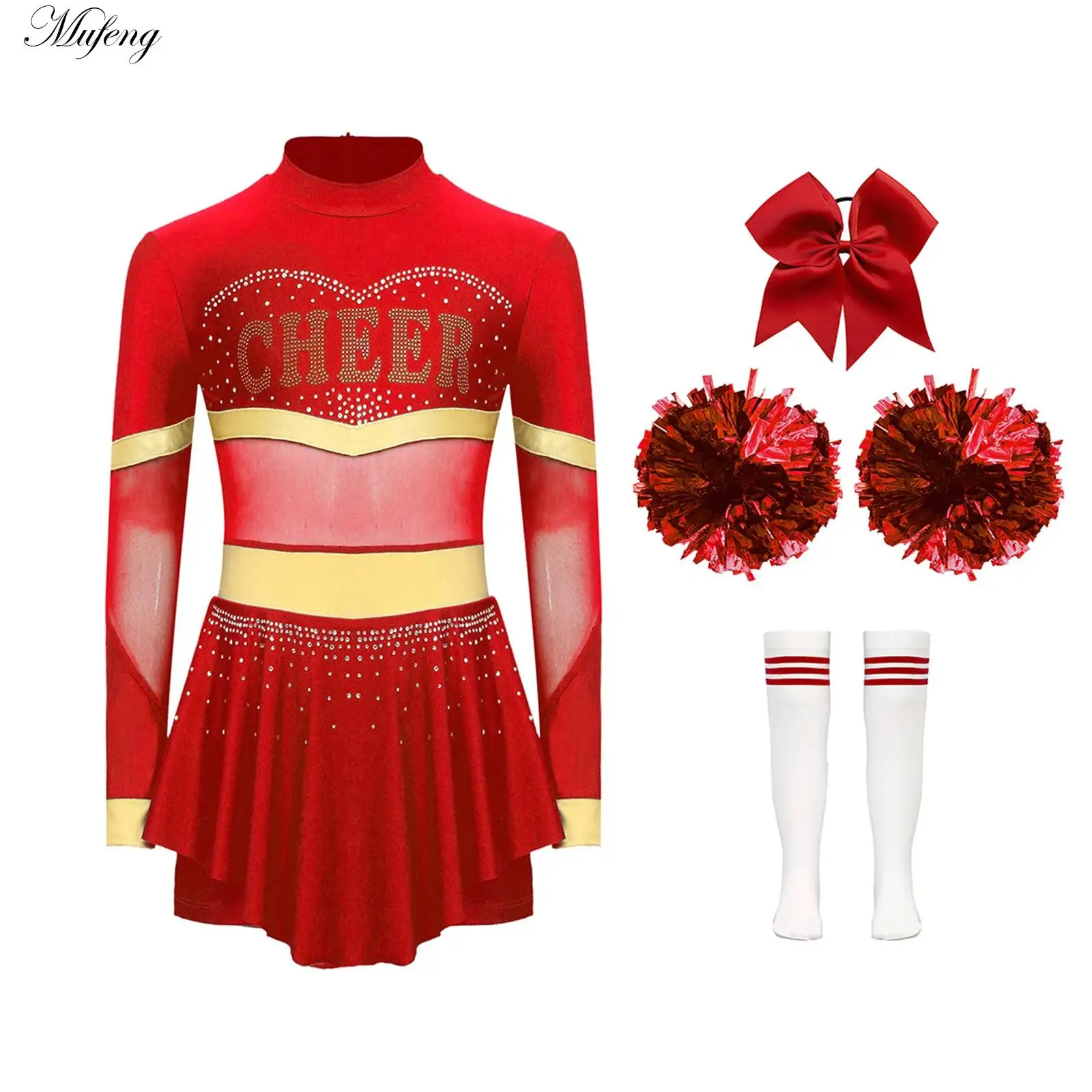 Наряд для девочек Cheer Leader комбинезон черлидинга с бриллиантами и ручным бантом