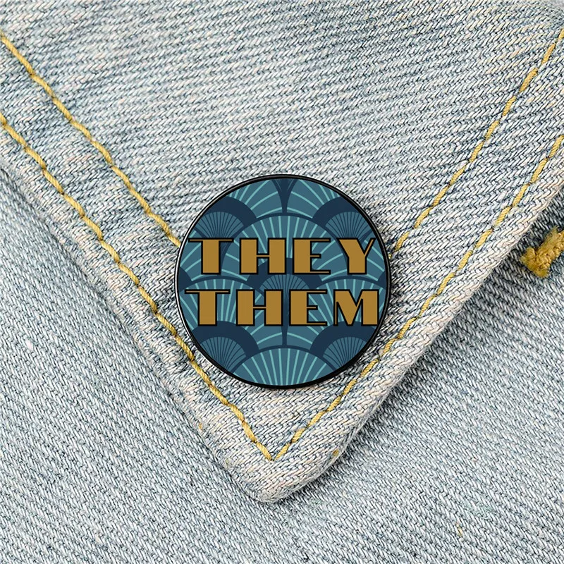 

Art Deco They Them Pronouns Pin Custom Funny vintage Brooches Shirt Lapel teacher Bag Cute Badge Cartoon pins for Lover Friends