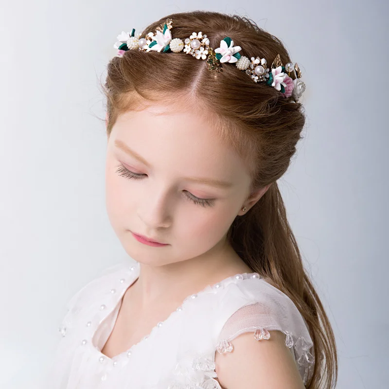

Wedding Flower Girl Crystal Crowns for Kids Child Girls Pearls Tiaras Diadems Wedding Garland Hair Accessories Bridal Jewelry