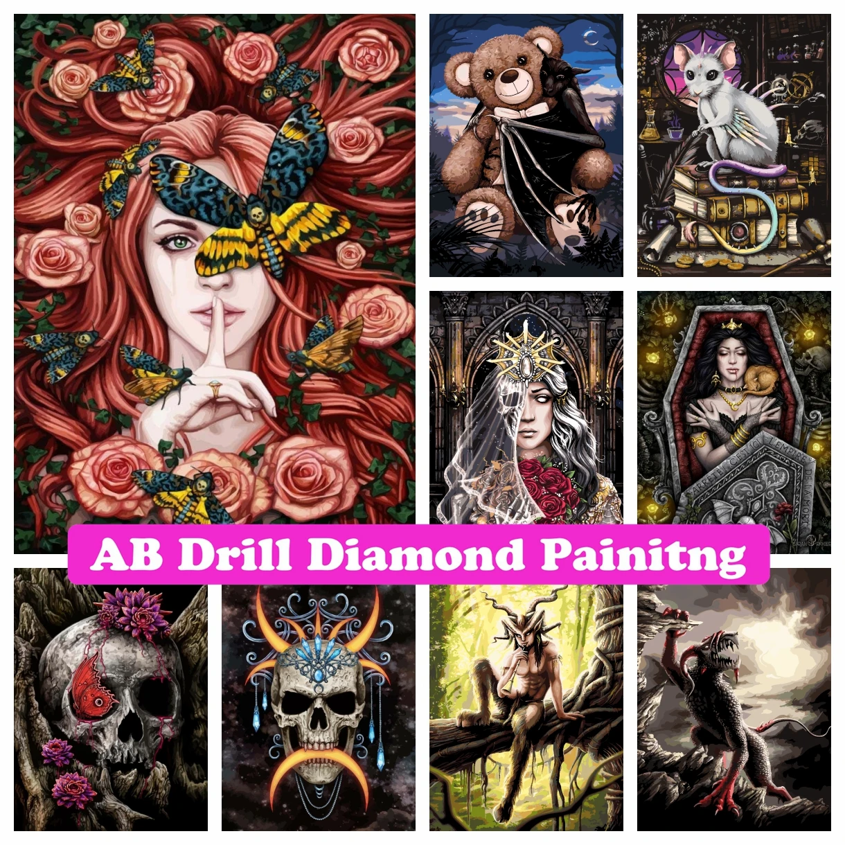 

Lady Moth 5D DIY AB Drill Diamond Painting Mosaic Gothic Fantasy Dark Artwork Embroidery Cross Stitch Handmade Crafts Home Decor