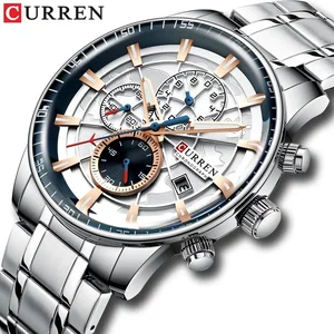 2022 CURREN Fashion Stainless Steel Top Brand Mens Watches Casual Chronograph Military Quartz Wristw