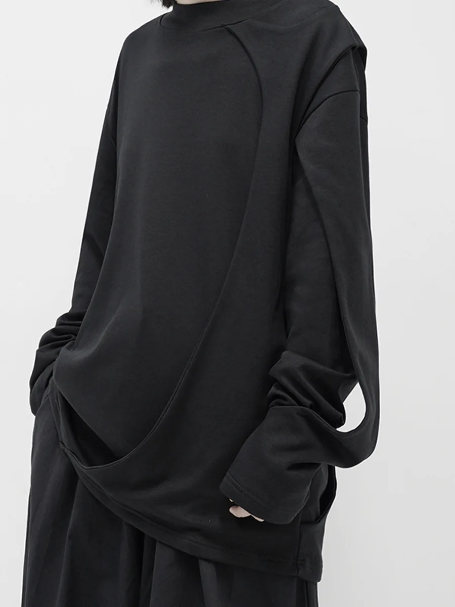 

Men's Loose And Irregular Long Sleeve T-Shirt New Fashion Personalized Splicing Round Neck Versatile Casual Backing