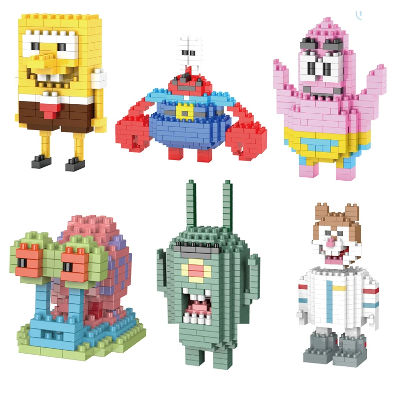 

Multiple Styles Disney Small Building Blocks Toy SpongeBob Patrick Star Plankton Figure Model Doll Kill Time Gift